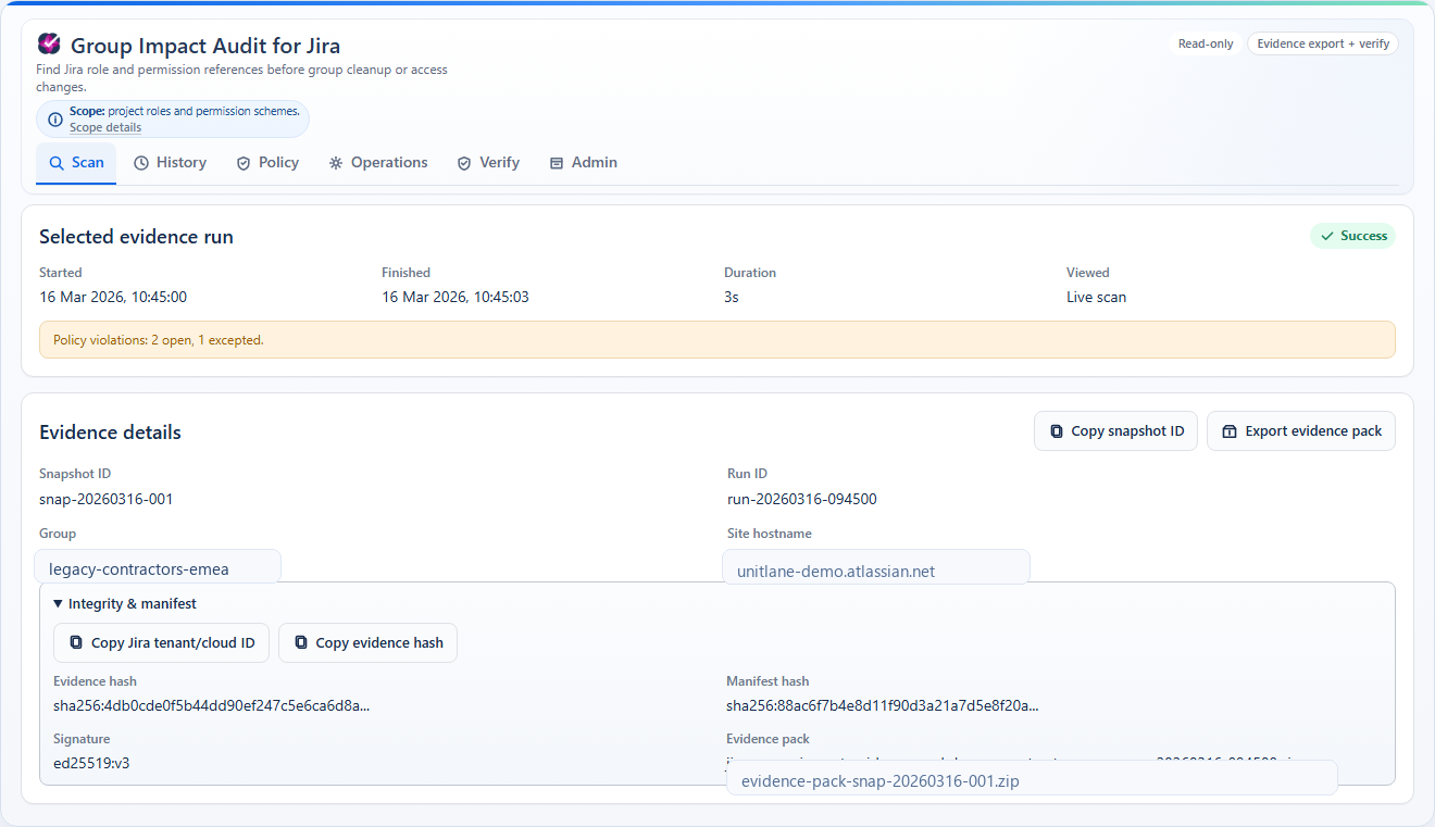 Evidence details for Group Cleanup Radar for Jira.