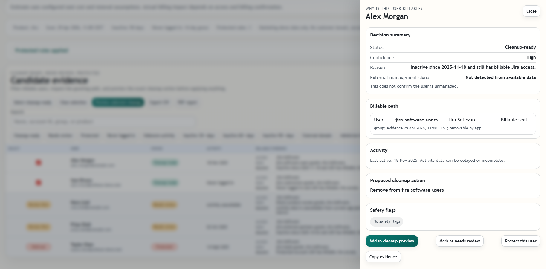License Guard for Jira License Cleanup billable-path detail used in Jira cleanup comparisons.