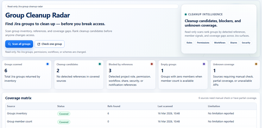 Group Cleanup Radar dashboard preview.
